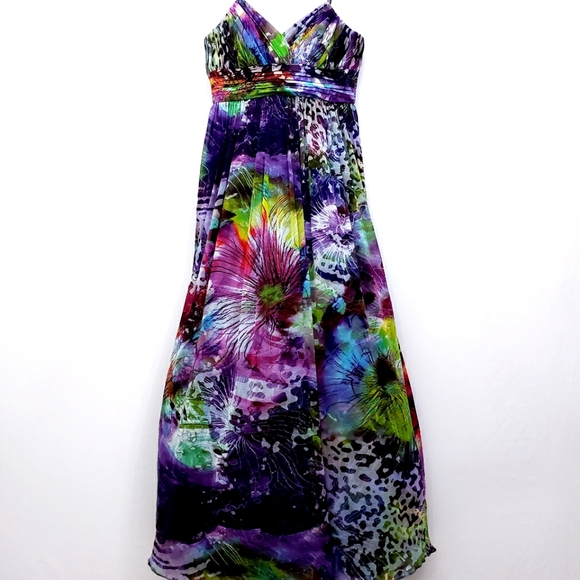 Dcode 1.8 Multicolor Abstract Tulle Ruched Sleeveless Maxidress - Picture 13 of 17